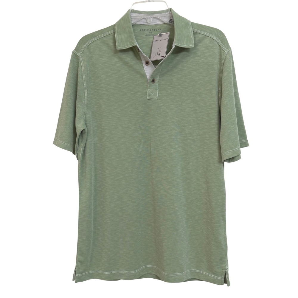 Sable & Stone Slub Mens Modal Blend Polo Shirt Sage Green Short Sleeve M NWT